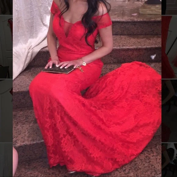 Red evening gown | size: 2-4 | Color: Red | comes with red shawl - homecoming - Picture 2 of 8